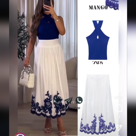 ZARA Skirt White and Blue Size XS and S - Picture 5 of 16